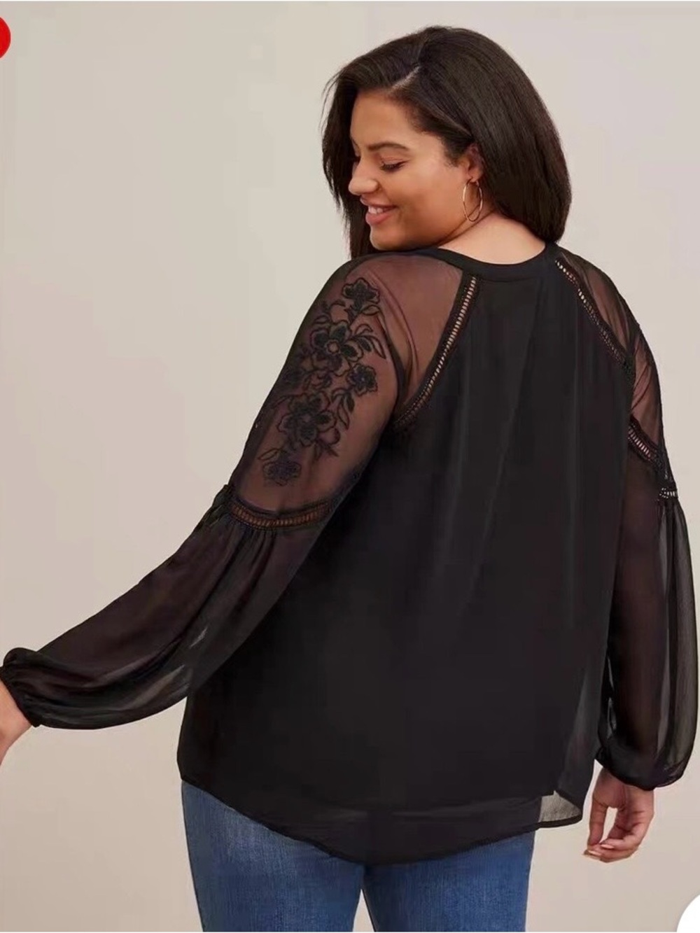 Torrid Crinkle Chiffon Embroidered Peasant Top